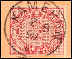 5722 2 Mark Dunkelrotkarmin Mit Vollem Und Klarem Stempel "KAMERUN 2/8 99", Auf Briefstück, Ein Zahn Kurz, Sonst Tadello - Cameroun