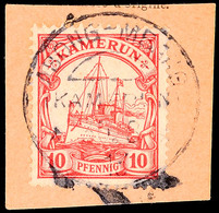 5752 ABONG-MBANG KAMERUN 30.8.13", Recht Klar Und Komplett Auf Pracht-Postanweisungs-Briefstück Mit 10 Pfg. Kaiseryacht  - Kamerun