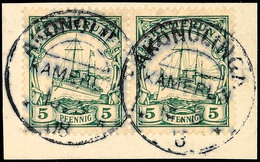 5754 AKONALINGA 15.5 08, 2mal Je Klar Auf Briefstück Waager. Paar 5 Pf. Kaiseryacht, Katalog: 21(2) BS - Camerun