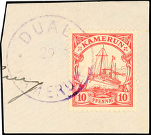 5768 DUALA 29 9, Violetter Aushilfsstempel Der Bahnpost Ohne Jahreszahl Klar Auf Briefstück 10 Pf. Schiffsszeichnung, Ka - Cameroun