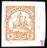 5785 LOLODORF 23 8 06, Blau, Klar Und Zentrisch Auf Briefstück 3 Pf.Kaiseryacht, Katalog: 7 BS - Camerun