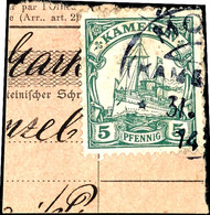 5788 MO(RA) KAME(RUN) 31...14, Klarer Teilabschlag Auf Postanweisungsbriefstück Mit 5 Pfg. Kaiseryacht Mit Wasserzeichen - Camerun