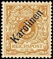 5801 3 Pfg., Diagonaler Aufdruck, Ungebr., Sign. W. Engel Und Bartels, Mi. 750.-, Katalog: 1I * - Karolinen