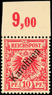 5813 10 Pfg., Diagonaler Aufdruck, Postfrisch Vom Oberrand, Mi. 200.-, Katalog: 3I ** - Karolinen