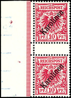 5818 10 Pfg Krone/Adler Mit Diagonalem Bdr.-Aufdruck "Karolinen", Senkrechtes Zwischenstegpaar, Tadellos Postfrisch, Gep - Karolinen