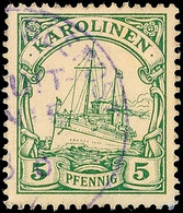 5833 DEUTSCHE-SEEPOST JALUIT-LINIE B 3/9 11, Violetter Teilstpl. Auf 5 Pf. Kaiseryacht Min. Erhöht Gepr. Jäschke-L BPP,  - Isole Caroline