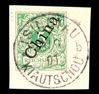 5849 5 Pfg. Mit Steilem Aufdruck Auf Kabinett-Briefstück Mit Klarem K1 TSINGTAU KIAUTSCHOU *b 18.9.01, Signiert Dr. Steu - Kiautschou