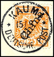 5852 25 Pfg Krone/Adler Mit Schwarzem Steilen Bdr.-Aufdruck "China", Dunkelorange, Entwertet Mit Seltenem Stempel "KAUMI - Kiautschou