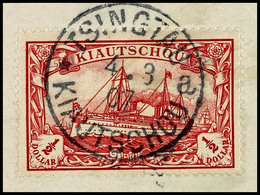 5861 1/2 Dollar Ohne Wasserzeichen Tadellos Auf Briefstück Mit Zentrischem Stempel "TSINGTAU A 4.3 07", Mi. 100,--, Kata - Kiautchou