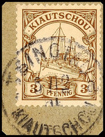 5880 TSINGTAU A 5/12 05, Arge Type 10 A, Klar Auf Briefstück 3 Pf. Kaiseryacht, Katalog: 5 BS - Kiautchou