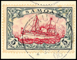 5956 5 Mark Kaiseryacht Auf Briefstück, Zentrischer Klarer Bessere Stempel PALAULI 23/6 06, Mi. 600.-+ Arge 250.-, Katal - Samoa