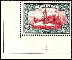 5985 5 Mark Kaiseryacht, Eckrandstück Unten Links, Tadellos Postfrisch, Unsigniert - Als Wie Gestern Am Postschalter Gek - Togo