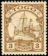 5994 AGBELUVHOE, Teilstempel Zart Auf 3 Pf. Kaiseryacht, Gepr. Bothe BPP, Katalog: 7 BS - Togo