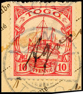 5995 AGOME (Palime), Handschriftlich Auf Paketkartenausschniit 10 Pf. Kaiseryacht Gestempelt LOME, Fotoattest R.F.Steuer - Togo