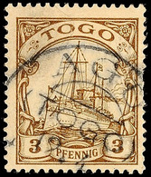 5998 AGU 12.4 Klar Und Fast Vollständig Auf 3 Pf. Schiffszeichnung (kl.Mgl.), Gepr. Jäschke-L. BPP, Katalog: 7 O - Togo