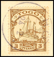 6004 HO (TOGO) 24.2.11, Klar Und Komplett Auf Kabinett-Briefstück Mit 3 Pfg. Kaiseryacht Ohne Wasserzeichen, Signiert Bo - Togo
