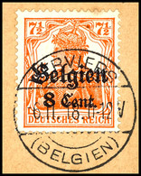 6067 8 C. Auf 7 1/2 Pfg Germania Rötlichorange,  Abstandstype II Auf Briefstück, Zentrisch Gestempelt "VERVIERS 6.11.18" - Altri & Non Classificati