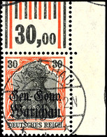6125 30 Pfg Germania Mit Mattem Aufdruck, Walzendruck - Eckrandmarke Oben Rechts (1'4'1/1'5'1), Ungefaltet, Ideal Gestem - Autres & Non Classés