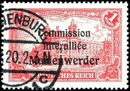 6195 1 Mark Mit Plattenfehler "rechte Rosette Links Beschädigt", Gestempelt, Tadellos, Signiert Klein BPP, Mi. 150.-, Ka - Autres & Non Classés