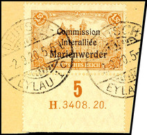 6197 1,50 Mark Deutsches Reich Mit Dreizeiligem Bdr.-Aufdruck "Marienwerder", Unterrandstück Mit Ur-HAN "H 3408.20", Tad - Autres & Non Classés