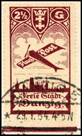 6399 2 1/2 G Flugpost Vom Bogenunterrand Mit Plattenfehler "G Von Gulden Gebrochen", Gestempelt Auf Briefstück, Geprüft  - Other & Unclassified