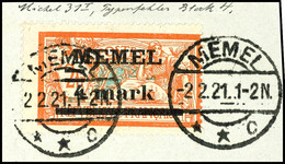 6504 4 M. Auf 2 Fr. Auf Weißem Papier, Aufdruck Type I, Mit Aufdruckfehler "Querbalken Der Wertziffer '4' Verdickt" Auf  - Klaipeda 1923