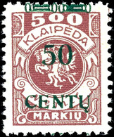 6527 2 C. Auf 300 M - 50 C. Auf 500 M. Komplett Postfrisch, Unsigniert, Mi. 400.-, Katalog: 167/73 ** - Klaipeda 1923