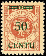 6536 50 C Auf 500 Mark In Type BI Tadellos Postfrisch, Mi. 250.-, Katalog: 173BI ** - Memel (Klaïpeda) 1923