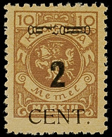 6547 2 C. Auf 10 Mark Mit Aufdruckfehler "linker Zierbalken Zu 1/4 Unterbrochen", Ungebrauchtes Kabinettstück, Gepr. Dr. - Memelgebiet 1923