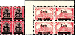 6578 2 Pfg Bis 1 Mark Germania Mit Aufdruck "Sarre" In Type I Oder II, Viererblocksatz, Tadellos Postfrisch, Folgende Ty - Altri & Non Classificati