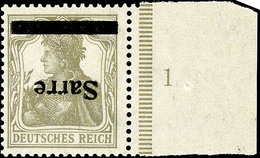 6579 2 Pfg Germania Mit Aufdruck "Sarre" In Type I, Kopf Stehender Aufdruck, Rechtes Seitenrandstück, Tadellos Postfrisc - Autres & Non Classés