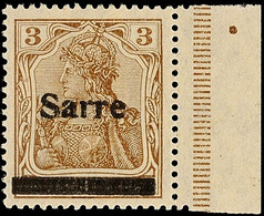 6587 3 Pf. Germania-Sarre, Type II, Rechtes Randstück Postfrisch, Gepr. Burger BPP Und Käferzeichen (Dr.Dub), Mi. 420,-. - Altri & Non Classificati