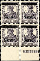 6591 15 Pfg Germania Mit Aufdruck "Sarre", Postfrischer Viererblock Vom Unterrand, Aufdruck In Type III, Abart "verschob - Altri & Non Classificati