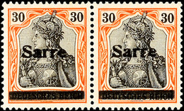 6605 30 Pfg Germania Auf Orangeweißem Papier Mit Aufdruck "Sarre" In Type III,  Waagerechtes Paar, Tadellos Postfrisch,  - Other & Unclassified