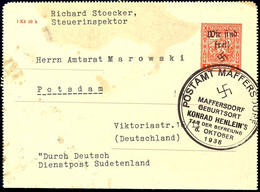 6991 Ganzsachen-Kartenbrief 1 Kc. Mit Sonderstempel "MAFFERSDORF 8. OKT 1945", Nachträglich Beschriftet, Oben Fleckig Un - Sonstige & Ohne Zuordnung