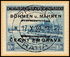 7032 1. Freimarkenausgabe Komplett Mit Zeitgerechten Stempel "Prag1/PRAHA1/17.X.39" Auf Briefstücken, Tadellos, Signiert - Boehmen Und Maehren