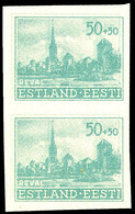 7070 50+50 Blaugrün Doppeldruck Ungezähnt ** Senkr. Paar, Mi. 360.-, Katalog: 7UDD(2) ** - Estonie