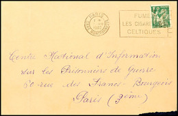 7144 1 Fr. Iris Grün Mit Teilaufdruck In Type I Auf Ortsbrief Aus PARIS 7.VIII.40 An Die Zentrale Auskunftsstelle Für Kr - Autres & Non Classés