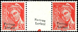 7158 30 C. Freimarke Rot Mit Aufdruck "Festung Lorient" Als Zwischenstegpaar Mit Ebenso überdrucktem Leerfeld, Abart "je - Autres & Non Classés