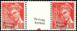 7158 30 C. Freimarke Rot Mit Aufdruck "Festung Lorient" Als Zwischenstegpaar Mit Ebenso überdrucktem Leerfeld, Abart "je - Altri & Non Classificati