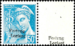 7165 50 Cent Freimarke Hellblau Mit Aufdruck "Festung Lorient" Und Rechts Anhängendem Ebenso überdrucktem Leerfeld, Tade - Autres & Non Classés