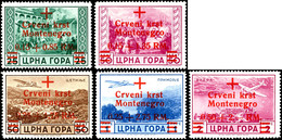 7403 25 C., 50 C., 50 C., 1 L. Und 2 L. Freimarken Je Mit Aufdruckfehler I "g In Montenegro Normalstehend" - Nur Auf Ein - Occup. Tedesca: Montenegro