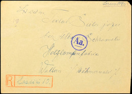 7407 12 Pfg. (3) Und 6 Pfg. Hitler-Aufdruckausgabe Rückseitig Auf R-Brief Aus LAZDINI 3.VII.43 Mit Handschriftlichem R-V - Autres & Non Classés