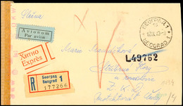 7668 Mischfrankatur Aus 1 Din. Mit 7 Din.(3) Auf Der Rückseite Eines Portogerechten Luftpost-Auslands-Eil-R-Brief Nach S - 2° Guerre Mondiale