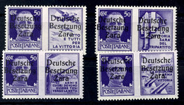 7933 50 Cent Freimarke Mit Propagandanebenfeld, Alle Vier Verschiedenen Werte, Aufdruck In Type I Bzw. II Und Mi.-Nr. 20 - German Occ.: Zara