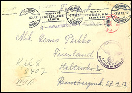 8017 Finnen In Der Wehrmacht: 1942, Feldpostbrief Eines SS-Freiwilligen Ohne Aufgabestempel Mit SS-Briefstempel, Rotem E - Autres & Non Classés