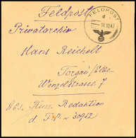 8046 UdSSR: 1942, Feldpost-Streifband Mit Normstempel "d 14.10." Nach Torgau Mit Absenderangabe "Russ.Redaktion" Mit Fel - Altri & Non Classificati