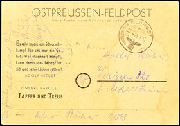 8082 Ostpreussen-Feldpost, Karte Mit Kartonfarbe Gelbbeige Mit Eindruck "Unsere Parole: TAPFER Und TREU!", Geschrieben A - Sonstige & Ohne Zuordnung