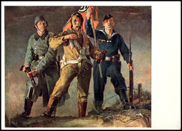 8132 1943 (ca.), Farbige Karte Mit Martialischer Darstellung Von Soldaten Der Infanterie, Fallschirmjäger Und Panzersold - Altri & Non Classificati