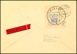 8149 104 Pfg Schwarz/dunkelgraublau, Type II, Graues Papier, Plattenfehler III "E Statt F In PFENNIG", Auf Eilboten-Brie - Bad Nauheim